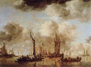 Shipping Scene with a Dutch Yacht Firing a Salure Jan van de Capelle